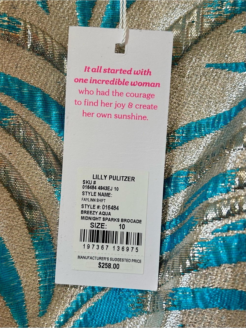Lilly Pulitzer Faylinn Shift Dress Breezy Aqua Midnight Sparks Brocade 10 NWT - Picture 4 of 14